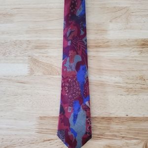 Vintage Bugle Boy Neck Tie Maroon Base Color People All Over Print
